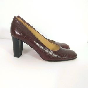 A.Giannetti burgundy embossed leather heels shoes